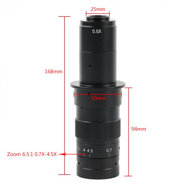 0.7-4.5x 5-360X caméra réglable de microscope de la lentille 0.5X/2.0X Barlow Auxiliary Lens For Industry de bâti du rapport optique C